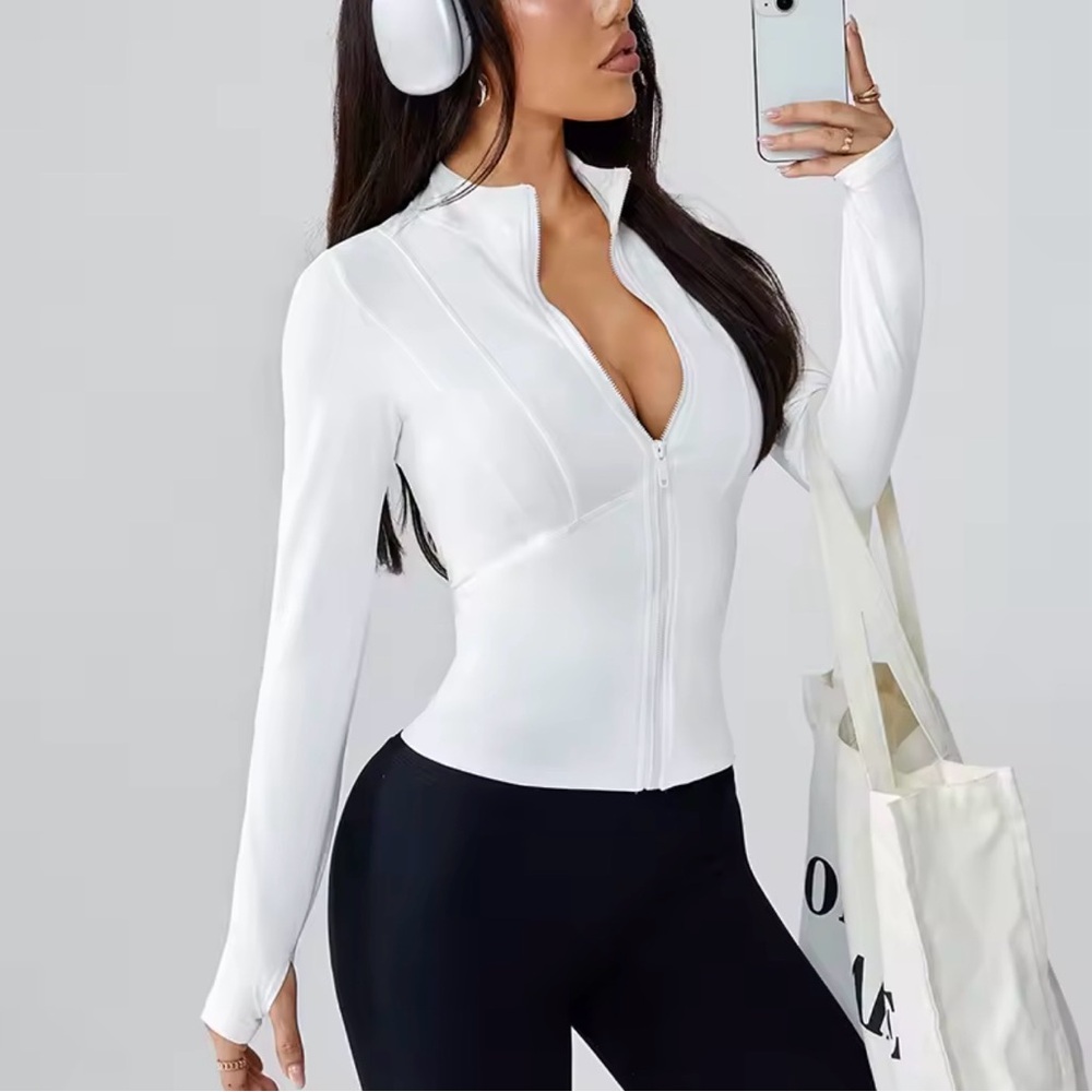 Women's White Zip-Up Top S